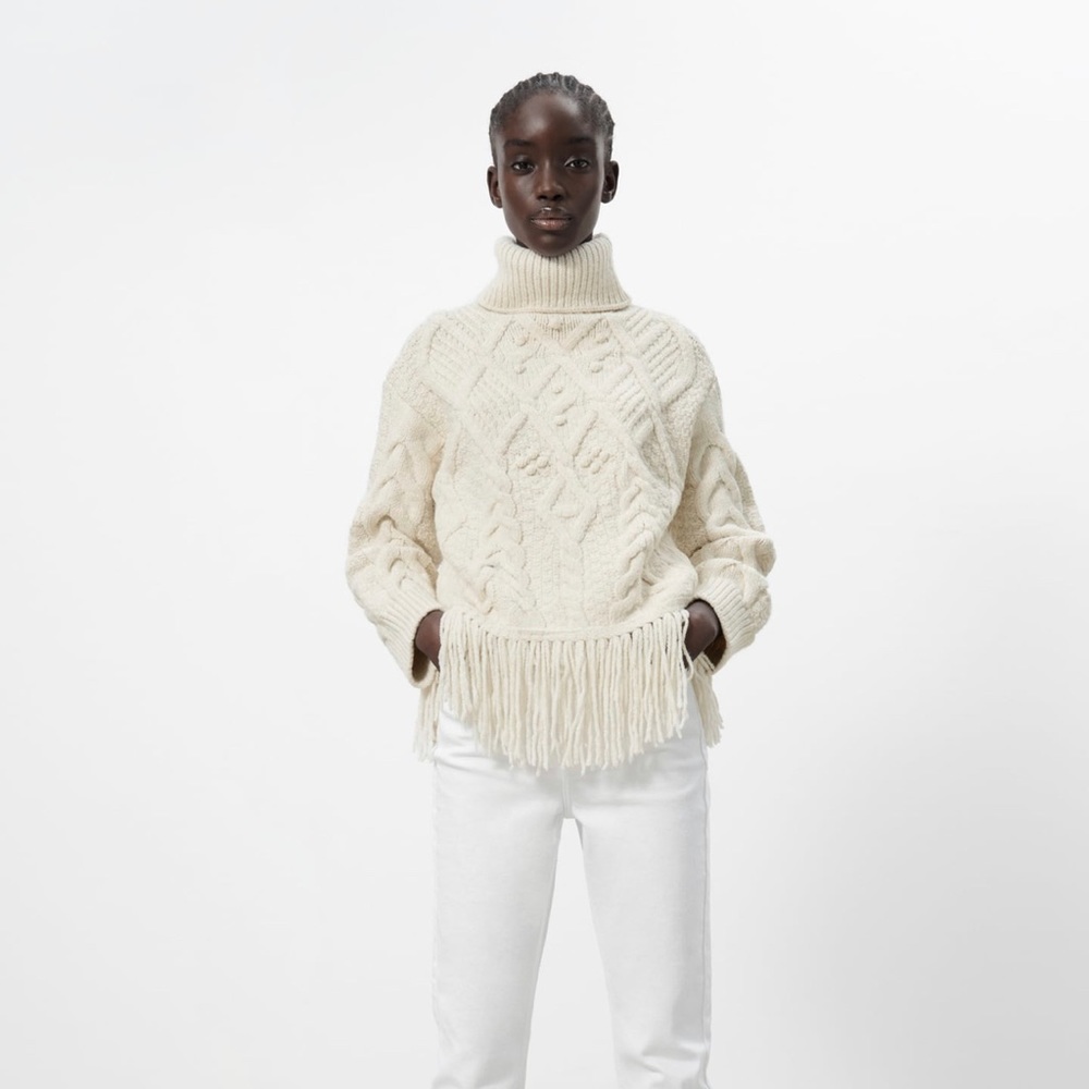 Zara knitted fringe sweater